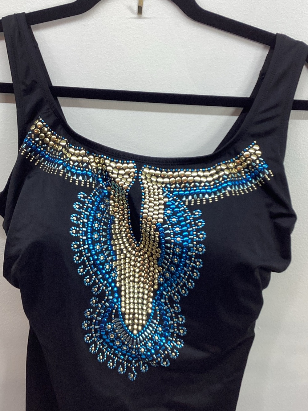 Longitude Black Swimsuit with Gold & Blue Embellishments